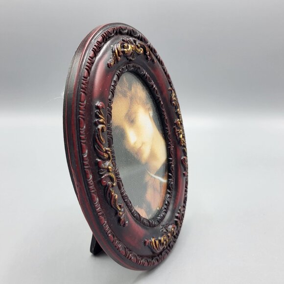 Vtg Oval Ornate Red & Gold Picture Frame Victorian Woman Portrait Resin Taiwan - Picture 2 of 7